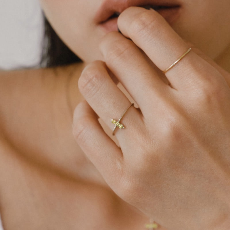 K14 ホワイト ゴールド ツイスト クロス リング / 14K White Gold Twist Cross Ring