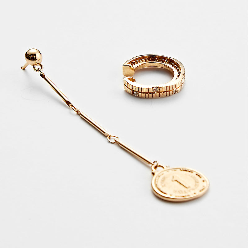 RE-CO'DE No.5 エクストラ アンバランス イヤーカフ ピアス:イエロー / RE-CO'DE NO.5 EXTRA UNBALANCE EARCUFF EARRINGS - YELLOW