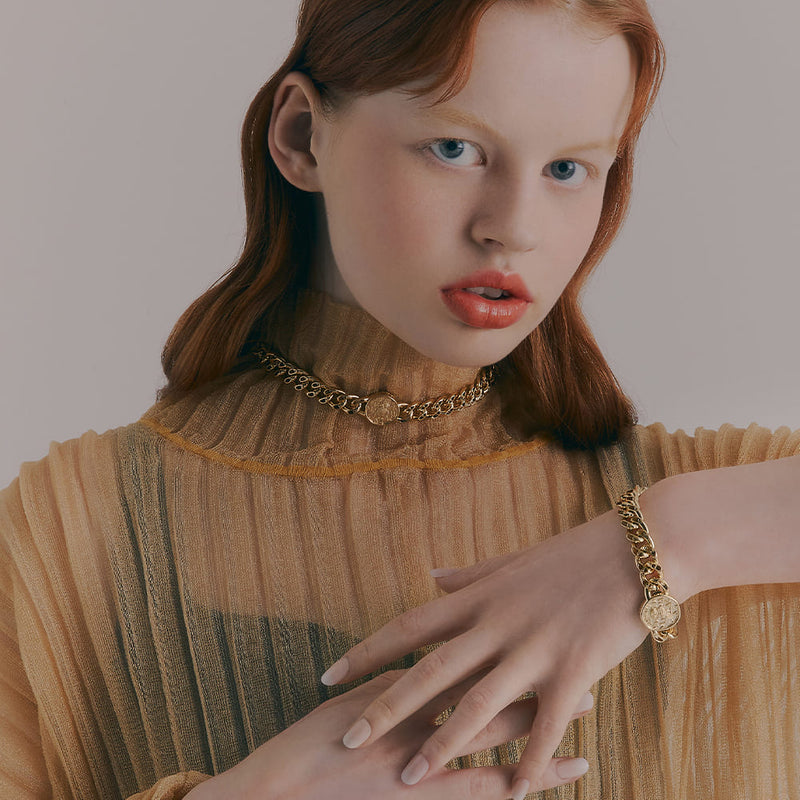 RE-CO'DE No.5 ホロー コイン ネックレス:イエロー / RE-CO'DE NO.5 HOLLOW COIN NECKLACE - YELLOW