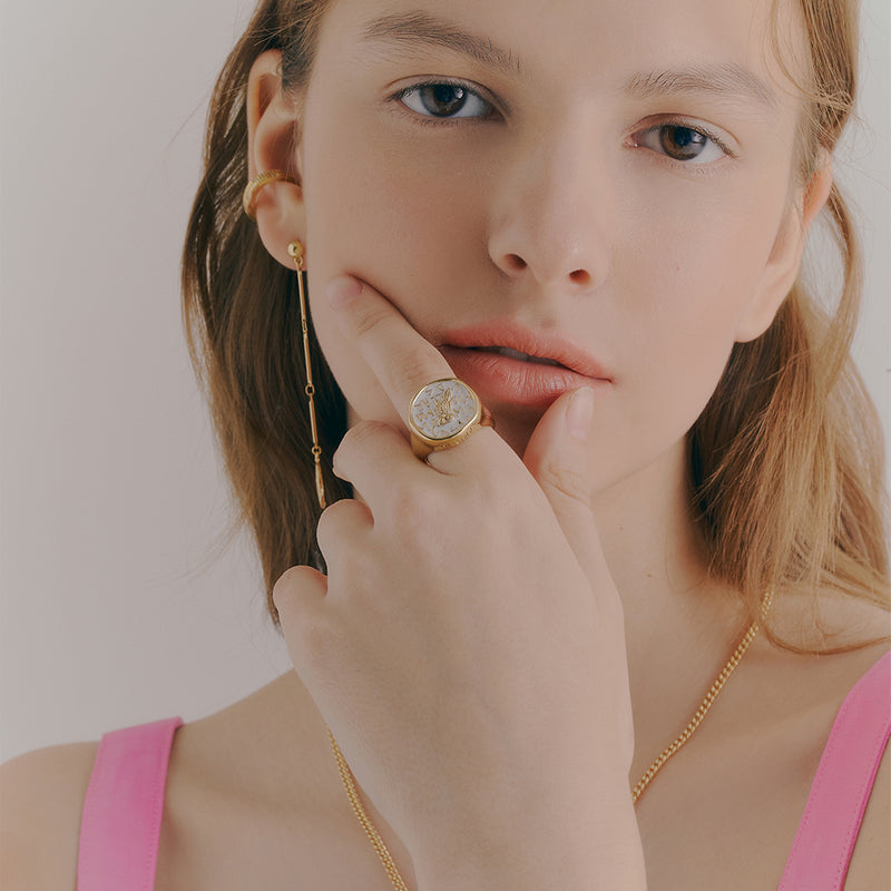 RE-CO'DE No.5 ホワイト ラージ コイン シルバー リング / RE-CO'DE NO.5 WHITE LARGE COIN SILVER RING