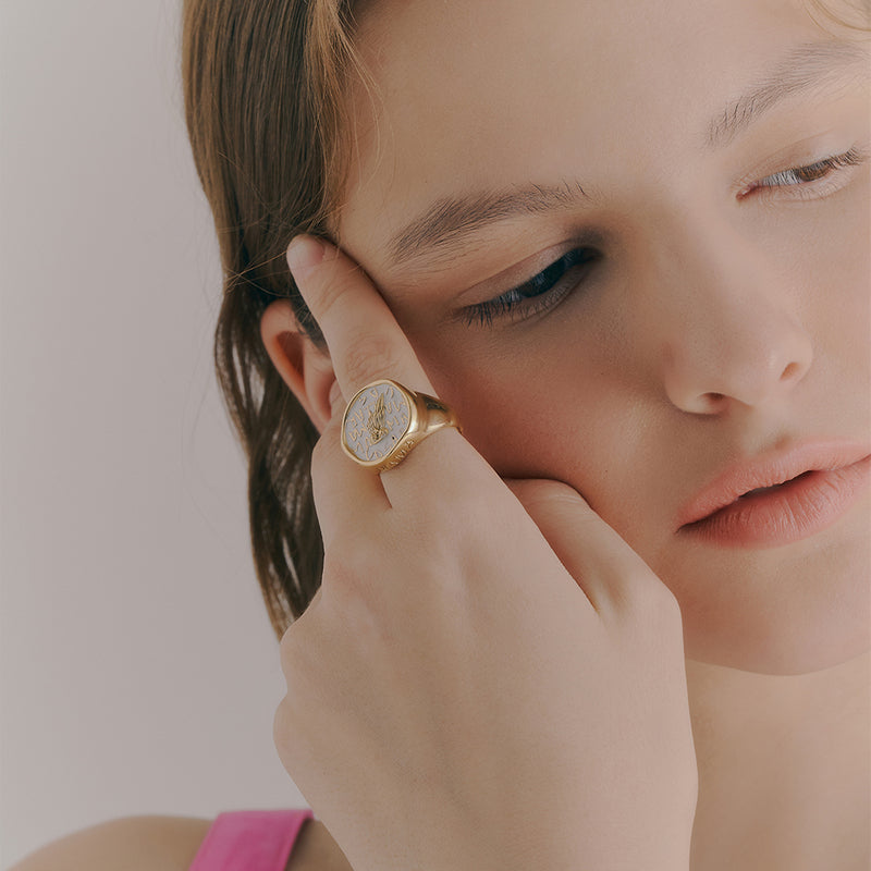 RE-CO'DE No.5 ホワイト ラージ コイン シルバー リング / RE-CO'DE NO.5 WHITE LARGE COIN SILVER RING
