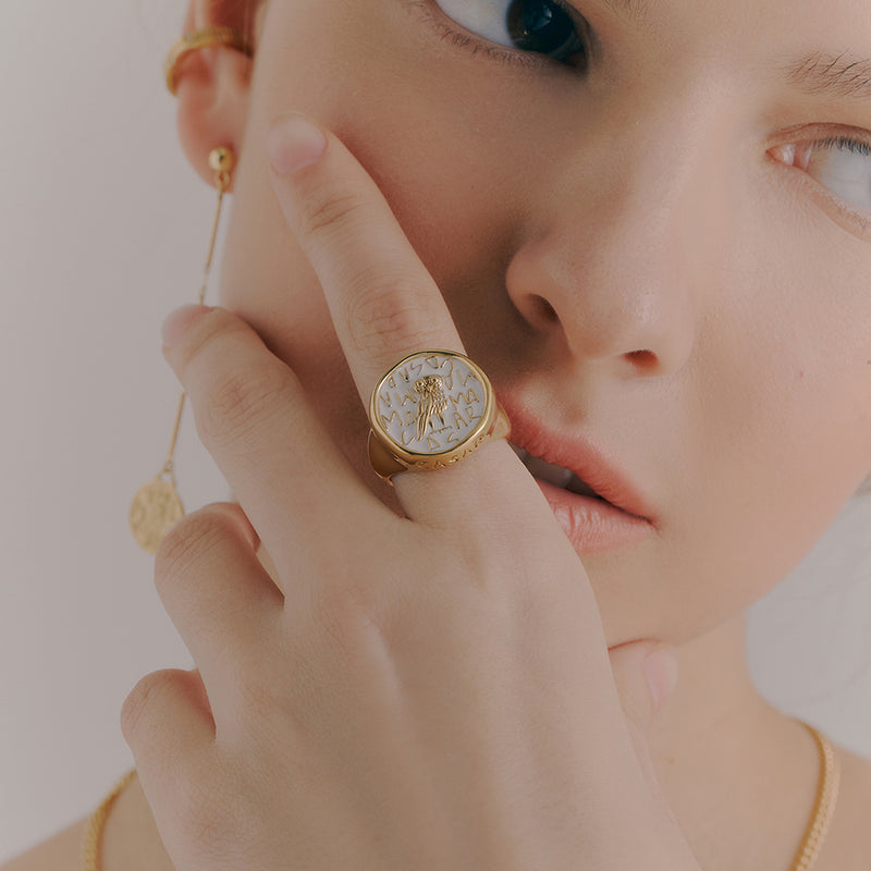 RE-CO'DE No.5 ホワイト ラージ コイン シルバー リング / RE-CO'DE NO.5 WHITE LARGE COIN SILVER RING