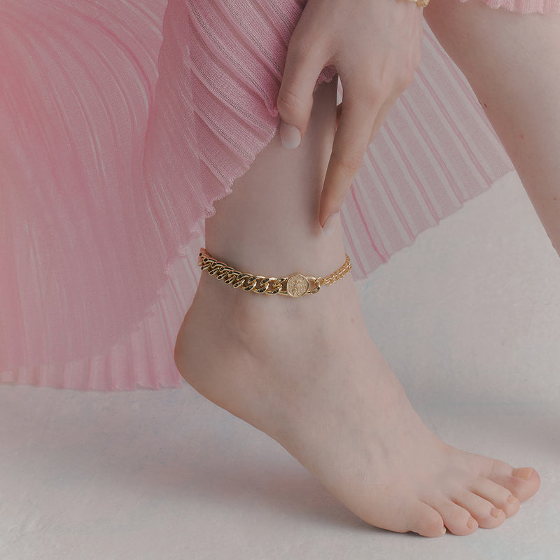 RE-CO'DE No.5 ホロー コイン アンクレット:イエロー / RE-CO'DE NO.5 HOLLOW COIN ANKLET - YELLOW