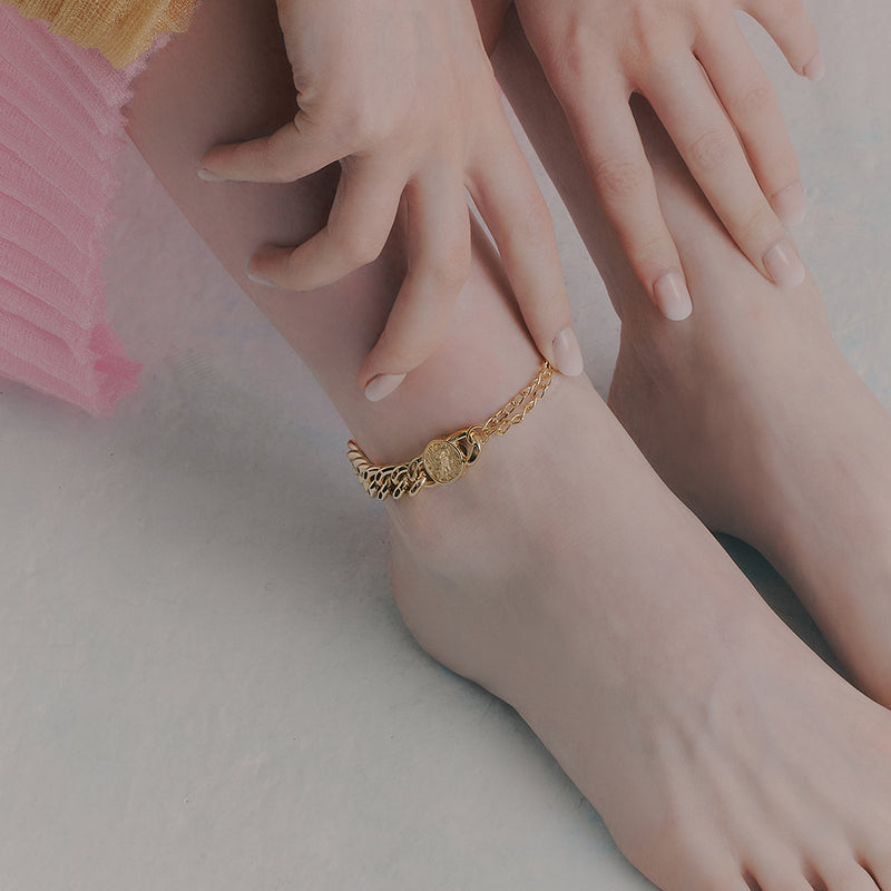 RE-CO'DE No.5 ホロー コイン アンクレット:イエロー / RE-CO'DE NO.5 HOLLOW COIN ANKLET - YELLOW