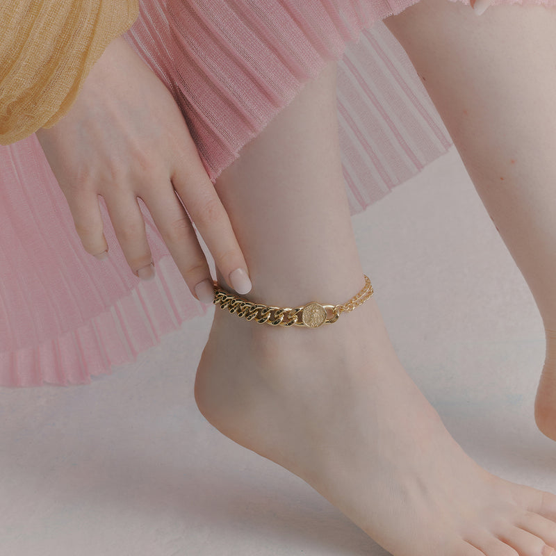RE-CO'DE No.5 ホロー コイン アンクレット:イエロー / RE-CO'DE NO.5 HOLLOW COIN ANKLET - YELLOW
