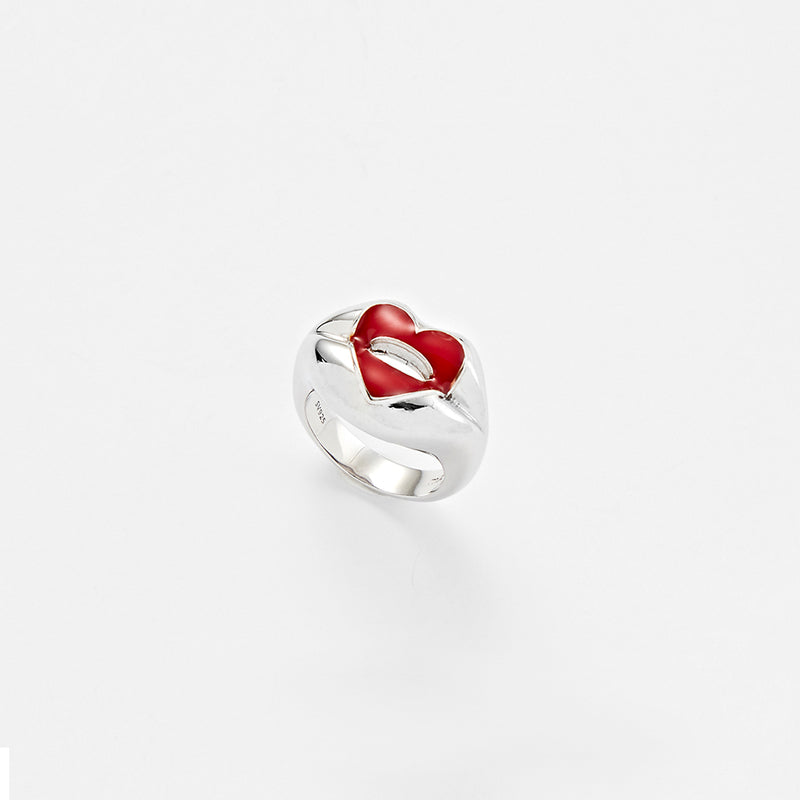 FAVO-LIT ハート クイーン レッド リップ シルバー リング / FAVO-LIT HEART QUEEN RED LIP SILVER RING