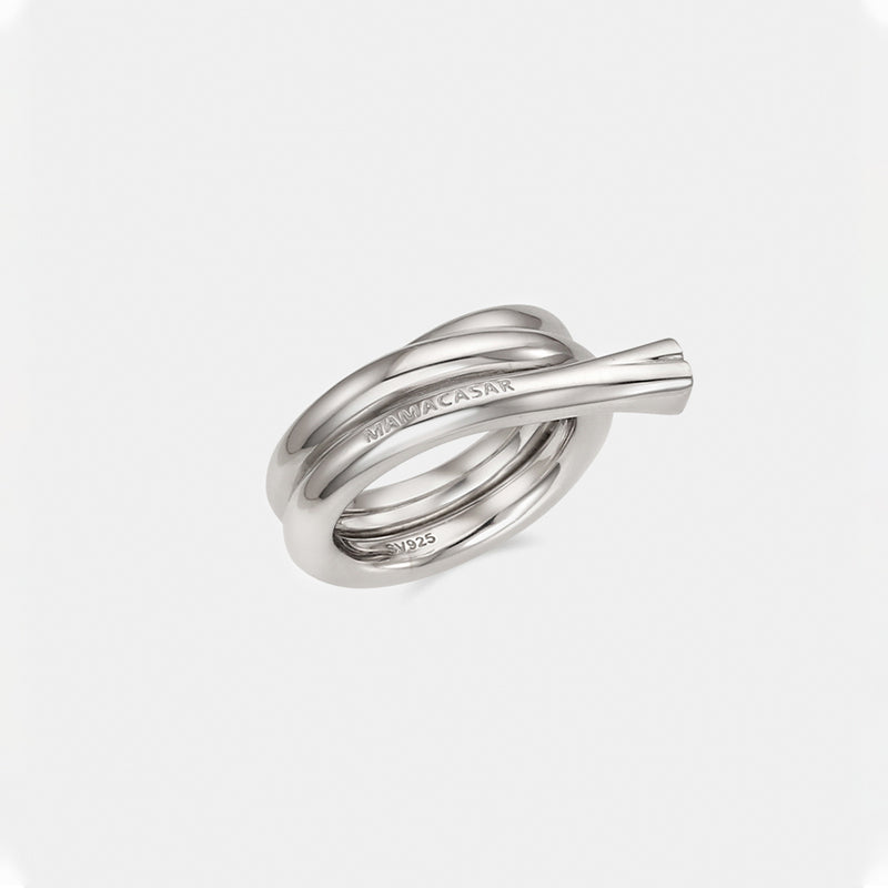 Shape6 スプリット ボールド シルバー リング:ホワイト / SHAPE6 SPLIT BOLD SILVER RING - WHITE