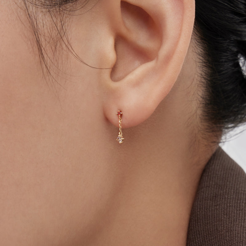 K14 ガーネット ブラウン ミニ ドロップ ピアス / 14K Garnet Brown Mini Drop Earrings