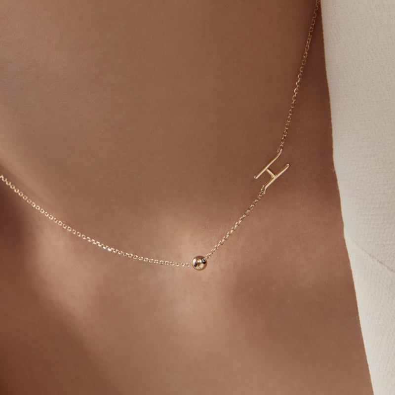 K14 イニシャル シンプル ボール ネックレス / 14K Initial Simple Ball Necklace
