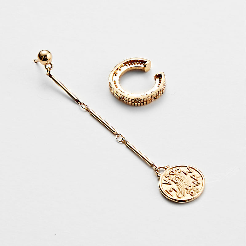 RE-CO'DE No.5 エクストラ アンバランス イヤーカフ ピアス:イエロー / RE-CO'DE NO.5 EXTRA UNBALANCE EARCUFF EARRINGS - YELLOW