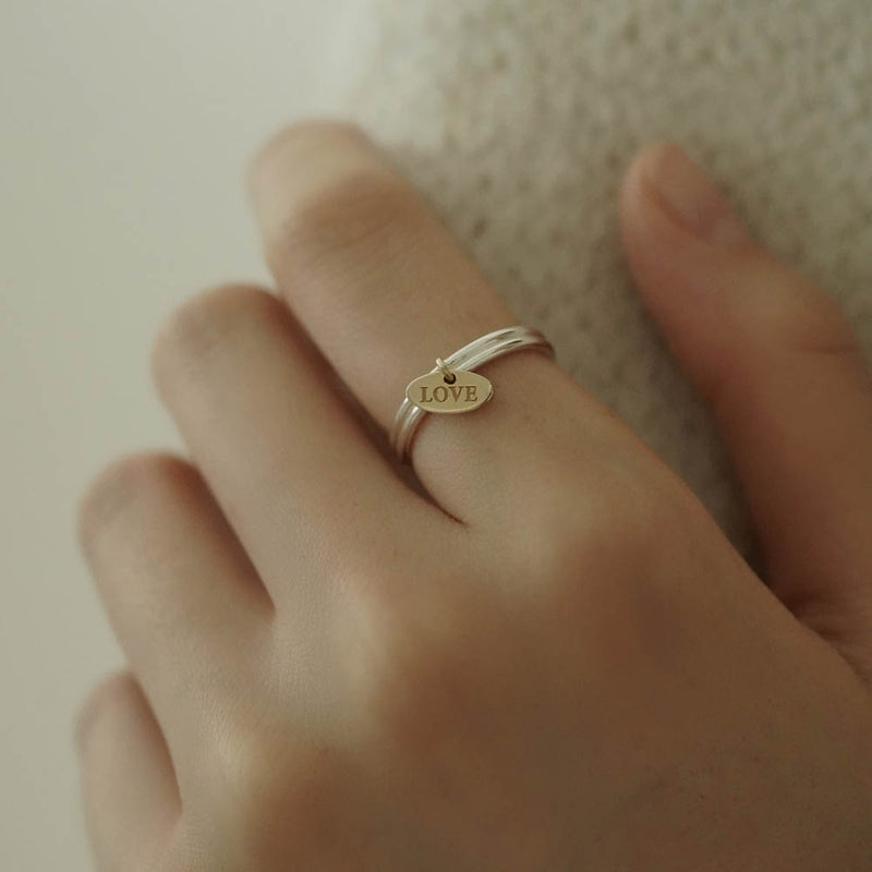 シルバー 2ライン ラブ タグ リング / Silver Two Line Love Tag Ring