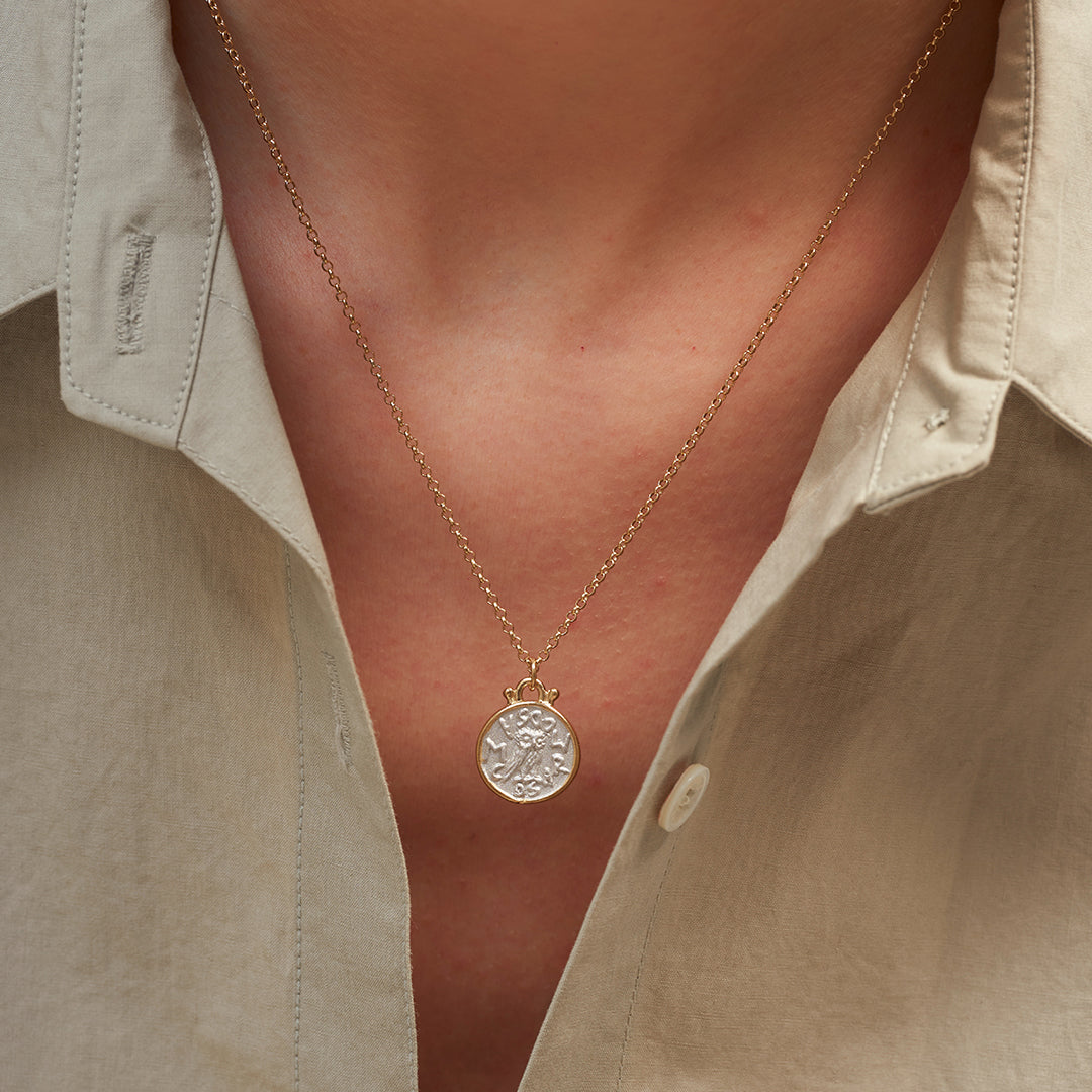 RE-CO'DE ダブル オウル コイン シルバー ネックレス:スモール / RE-CO'DE DOUBLE OWL COIN SILVER NECKLACE - SMALL