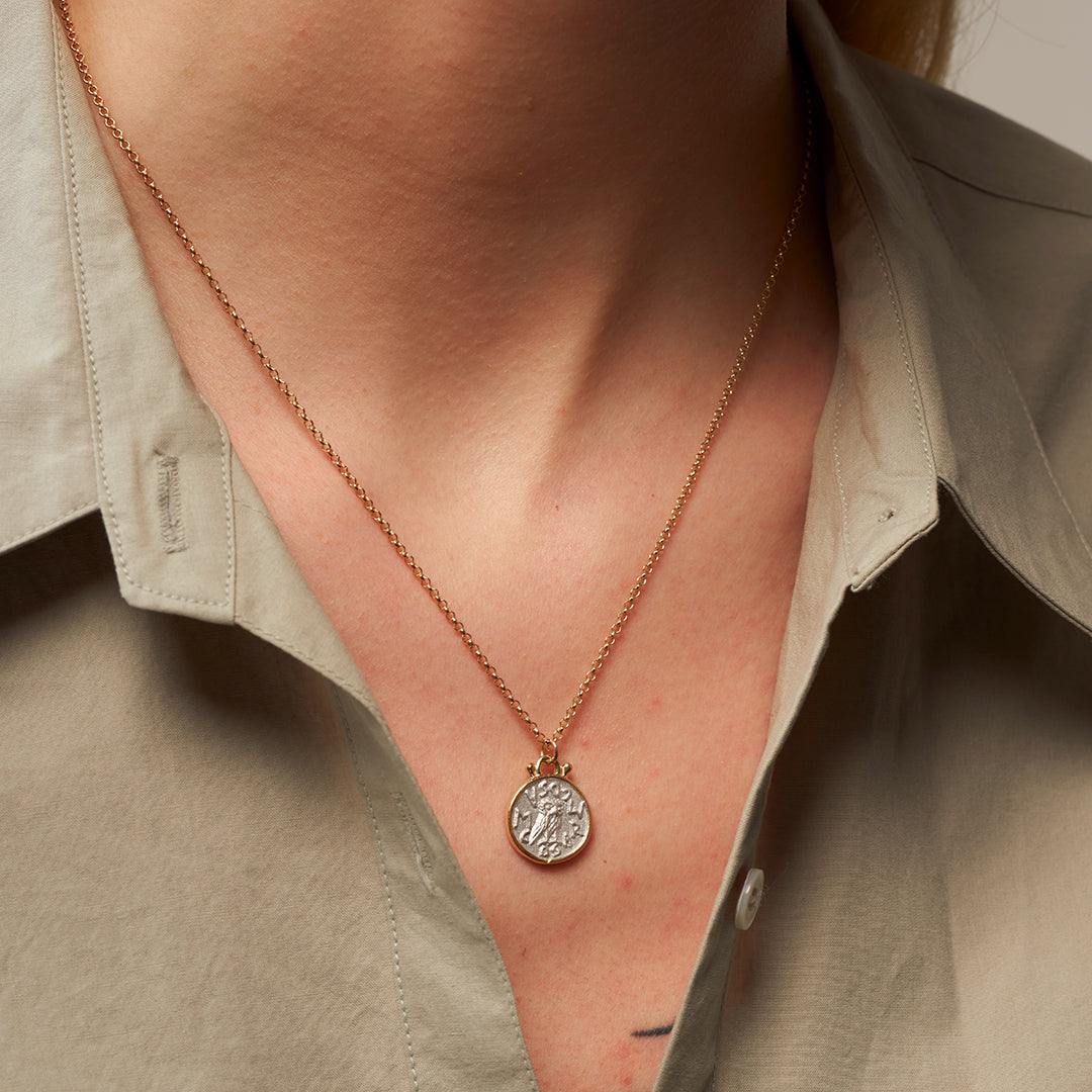 RE-CO'DE ダブル オウル コイン シルバー ネックレス:スモール / RE-CO'DE DOUBLE OWL COIN SILVER NECKLACE - SMALL