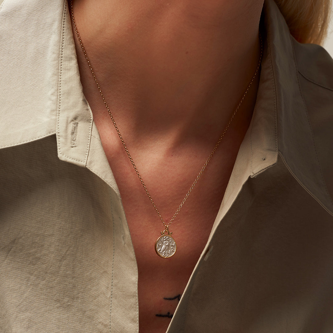 RE-CO'DE ダブル オウル コイン シルバー ネックレス:スモール / RE-CO'DE DOUBLE OWL COIN SILVER NECKLACE - SMALL