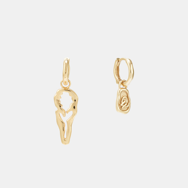 Like A Flower ローズ スタンプ アンバランス シルバー ワンタッチ ピアス / Like A Flower Rose Stamp Unbalance Silver Onetouch Earrings