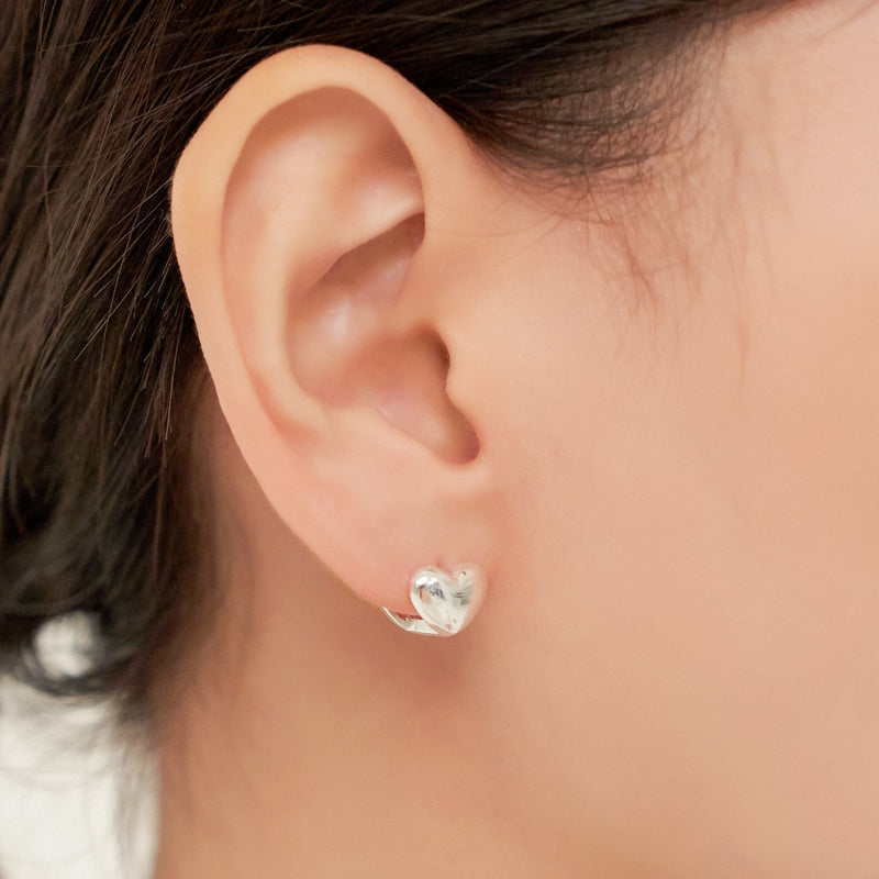Silver Volume Heart One Touch Earrings