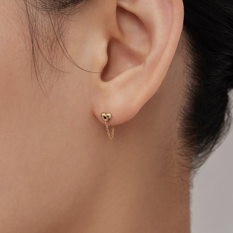 K14 ハート チェーン リング ピアス / 14K Heart Chain Ring Earrings