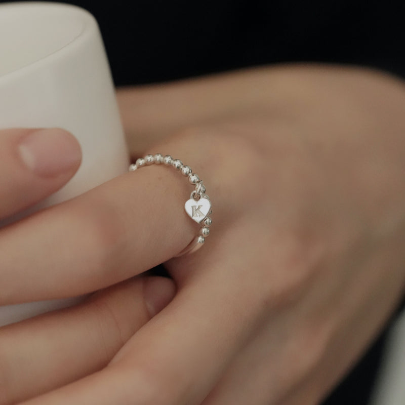 Silver Ball Heart Ring