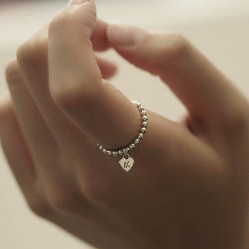 Silver Ball Heart Ring