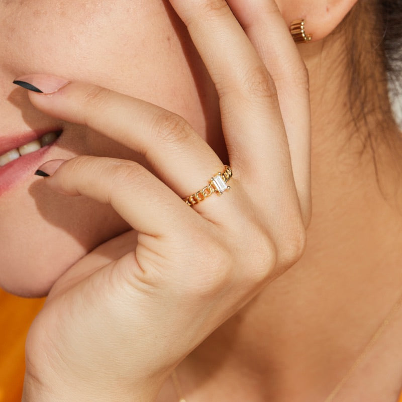 K14 バゲット シルエット リンク リング / 14K Baguette Silhouette Link Ring