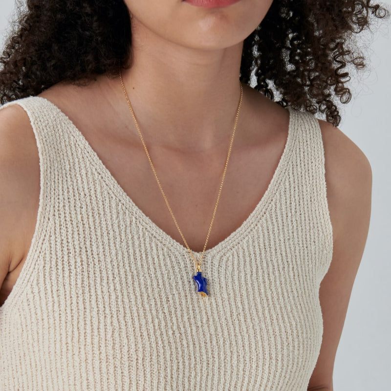 Buddy Double Handle Blue Epoxy Necklace / BUDDY DOUBLE HANDLE BLUE NECKLACE