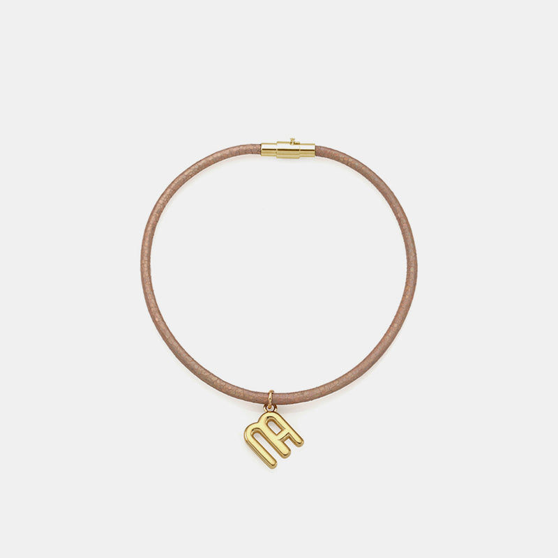 FAVO-LIT シグニチャー グリッター レザー アンクレット:ベージュ / FAVO-LIT SIGNATURE GLITTER LEATHER ANKLET - BG