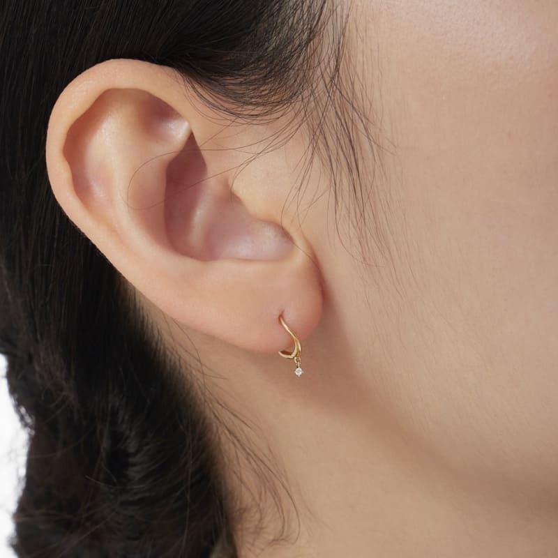 K10 ストーン ポイント ウエーブ ワンタッチ ピアス / 10K Stone Point Wave One-Touch Earrings