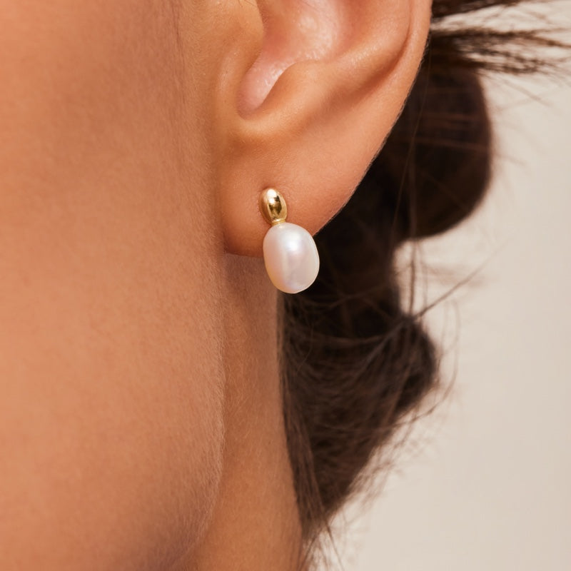 K10 天然 淡水パール ワン ポイント ピアス / 10K Natural Freshwater Pearl One Point Earrings