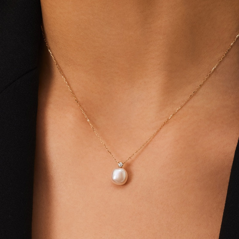 K10 天然 淡水パール ストーン ポイント ネックレス / 10K Natural Freshwater Pearl Stone Point  Necklace | アモンズ – amondz