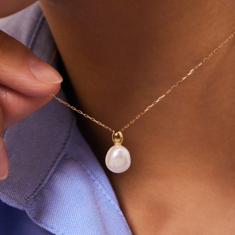 K10 天然 淡水パール ワン ポイント ネックレス / 10K Natural Freshwater Pearl One Point Necklace