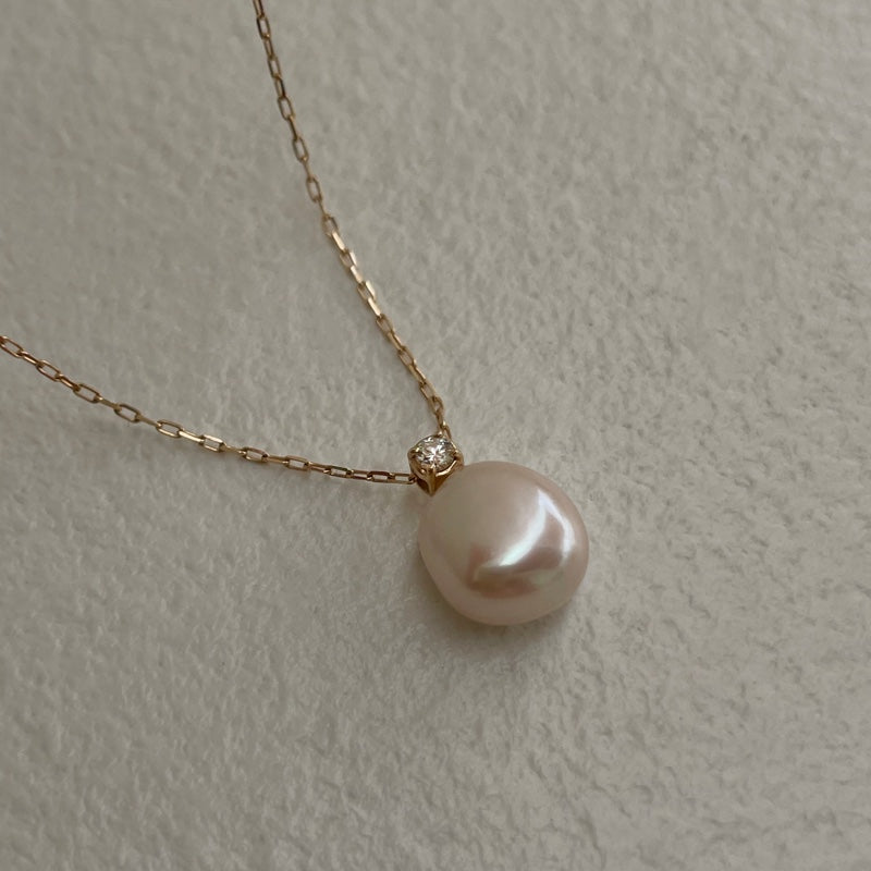 K10 天然 淡水パール ストーン ポイント ネックレス / 10K Natural Freshwater Pearl Stone Point Necklace