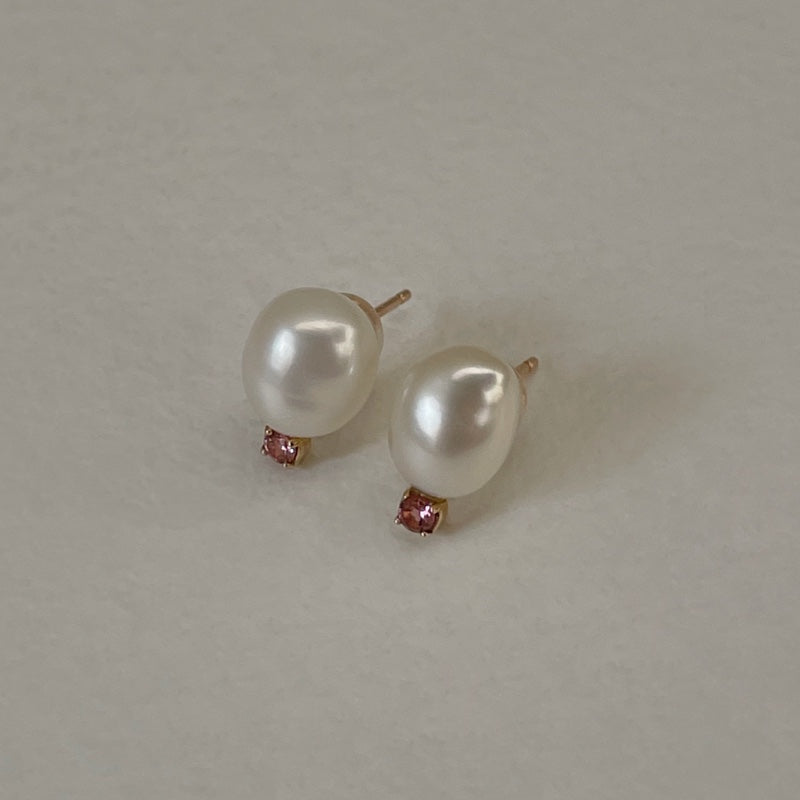 K10 天然 淡水パール ストーン ポイント ピアス / 10K Natural Freshwater Pearl Stone Point Earrings