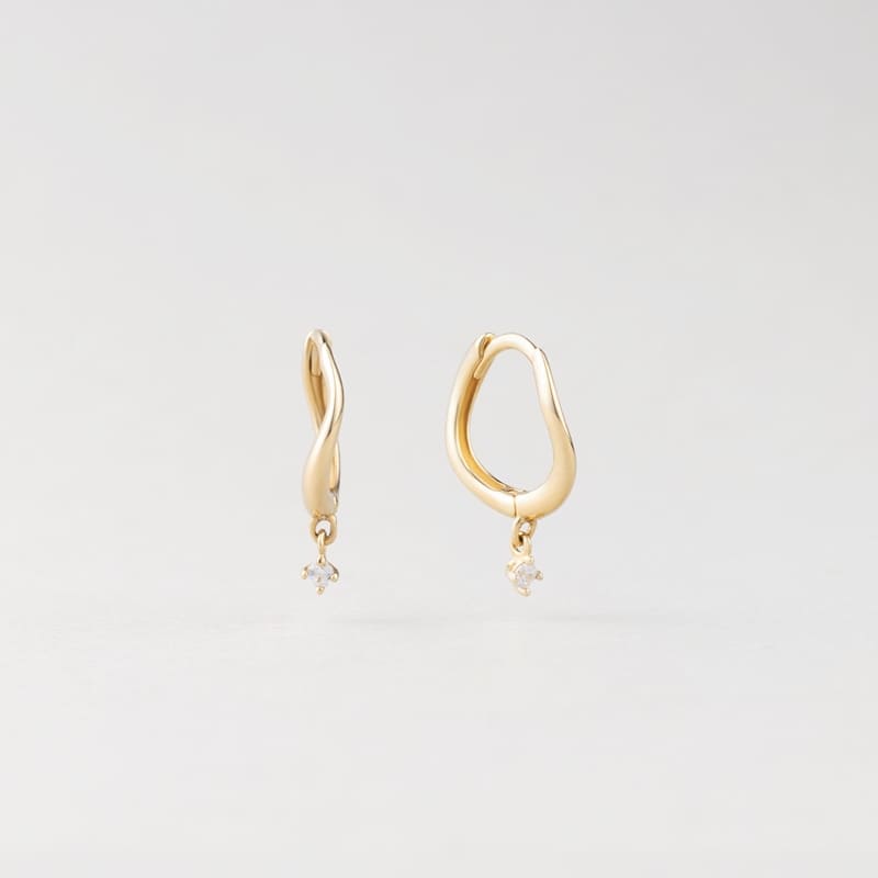 K10 ストーン ポイント ウエーブ ワンタッチ ピアス / 10K Stone Point Wave One-Touch Earrings