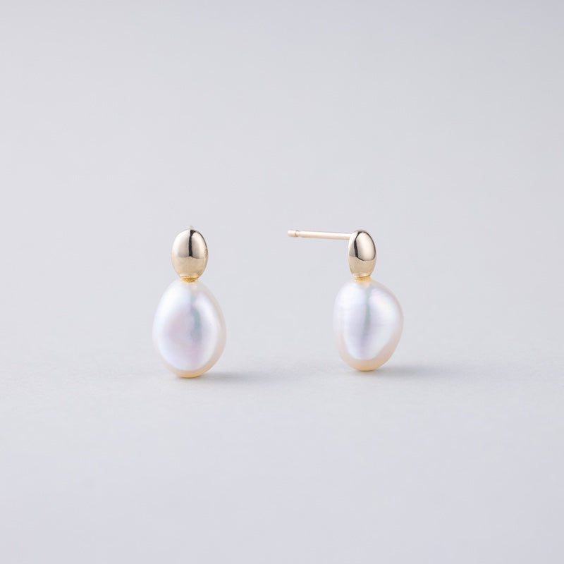 K10 天然 淡水パール ワン ポイント ピアス / 10K Natural Freshwater Pearl One Point Earrings