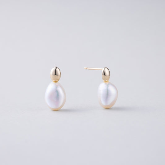 K10 天然 淡水パール ワン ポイント ピアス / 10K Natural Freshwater Pearl One Point Earrings