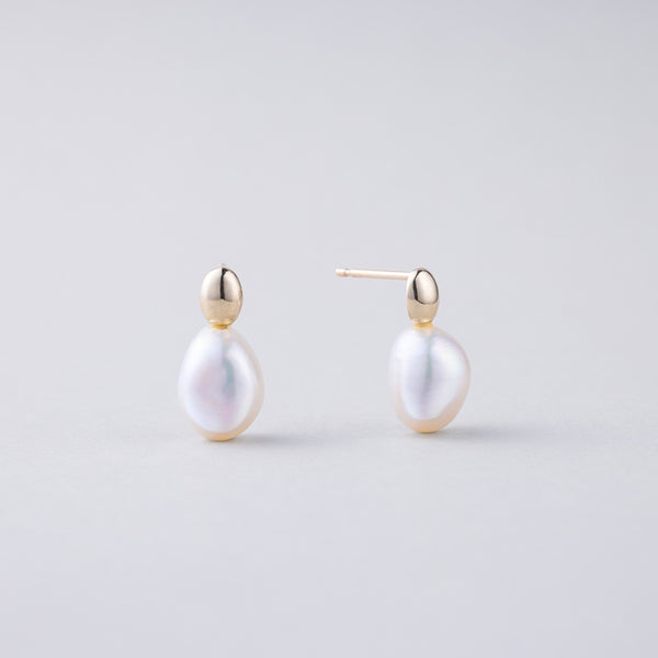 K10 天然 淡水パール ワン ポイント ピアス / 10K Natural