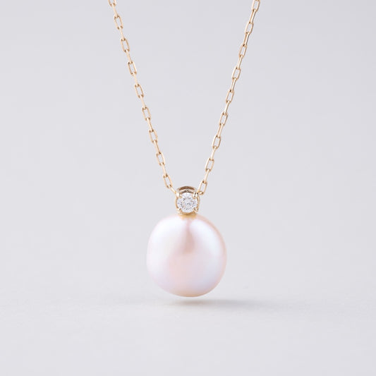 K10 天然 淡水パール ストーン ポイント ネックレス / 10K Natural Freshwater Pearl Stone Point Necklace