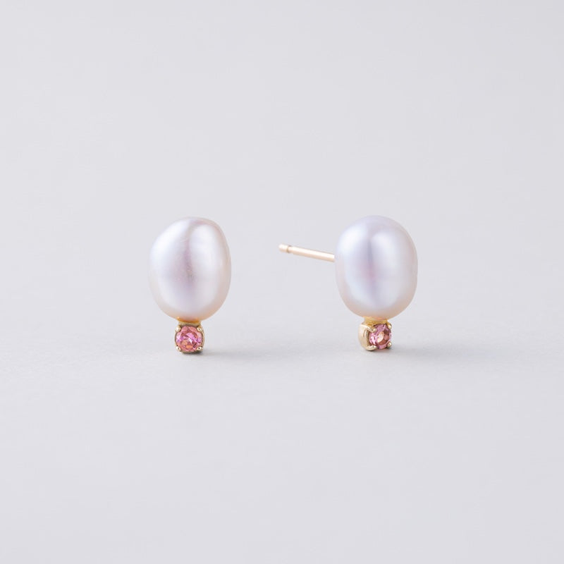 K10 天然 淡水パール ストーン ポイント ピアス / 10K Natural Freshwater Pearl Stone Point Earrings