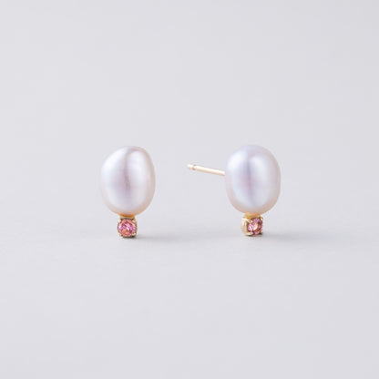 K10 天然 淡水パール ストーン ポイント ピアス / 10K Natural Freshwater Pearl Stone Point Earrings