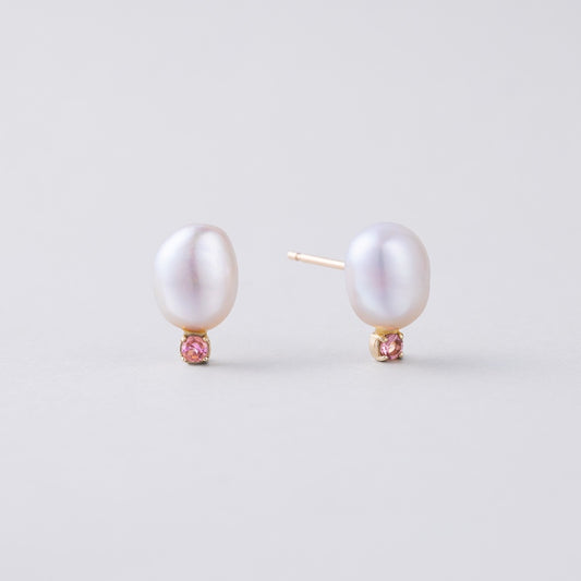 K10 天然 淡水パール ストーン ポイント ピアス / 10K Natural Freshwater Pearl Stone Point Earrings