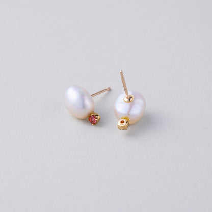 K10 天然 淡水パール ストーン ポイント ピアス / 10K Natural Freshwater Pearl Stone Point Earrings