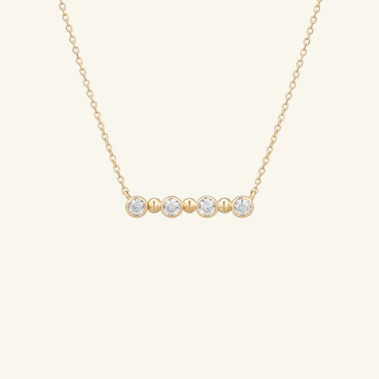 K14 K18 ラウンド ストーン ベゼル セッティング スティック ネックレス / 14K 18K Round Stone Bezel Stick Necklace