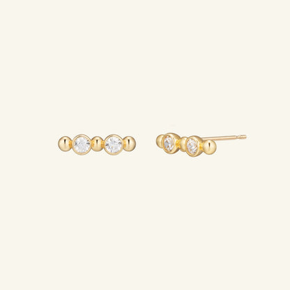 K14 K18 ラウンド ストーン ベゼル セッティング スティック ピアス / 14K 18K Round Stone Bezel Stick Earrings