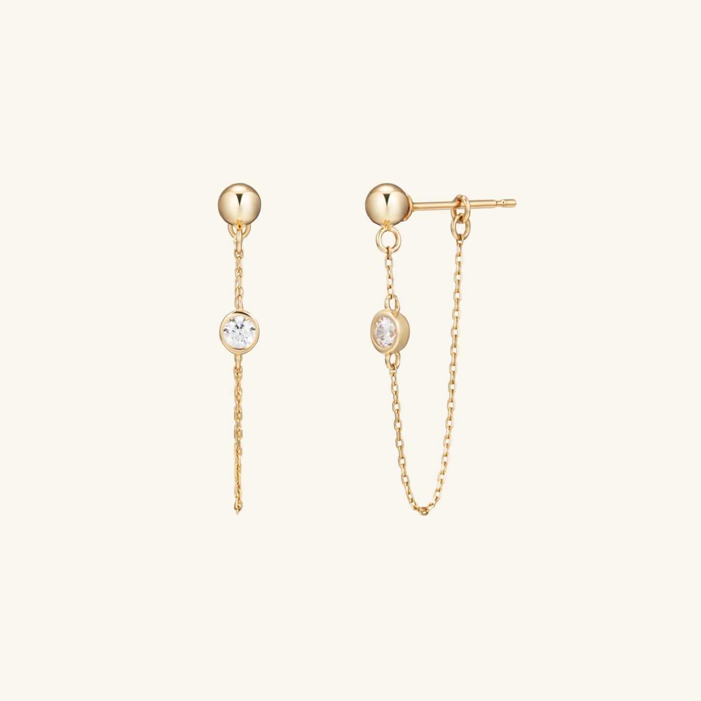 K14 K18 ラウンド ストーン ベゼル セッティング 2Way ピアス / 14K 18K Round Stone Bezel 2Way Earrings