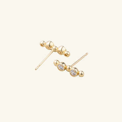 K14 K18 ラウンド ストーン ベゼル セッティング スティック ピアス / 14K 18K Round Stone Bezel Stick Earrings