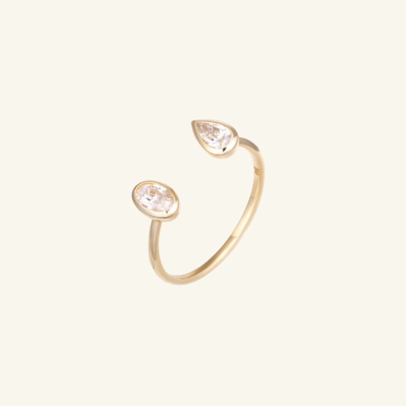 K14 K18 アンバランス ペア オーバル オープン リング / 14K 18K Unbalance Pear Oval Open Ring