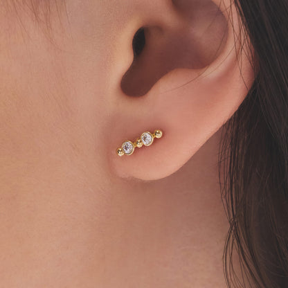 K14 K18 ラウンド ストーン ベゼル セッティング スティック ピアス / 14K 18K Round Stone Bezel Stick Earrings