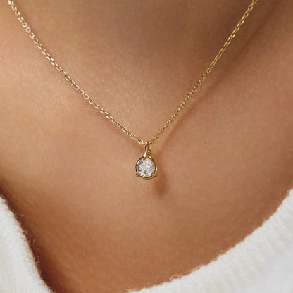 K14 K18 ラウンド フレーム ホワイト トパーズ ネックレス / 14K 18K Round Frame White Topaz Necklace