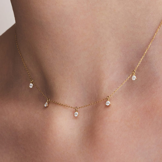 K14 K18 プチ ドロップ ストーン ネックレス / 14K 18K Petit Drop Stone Necklace