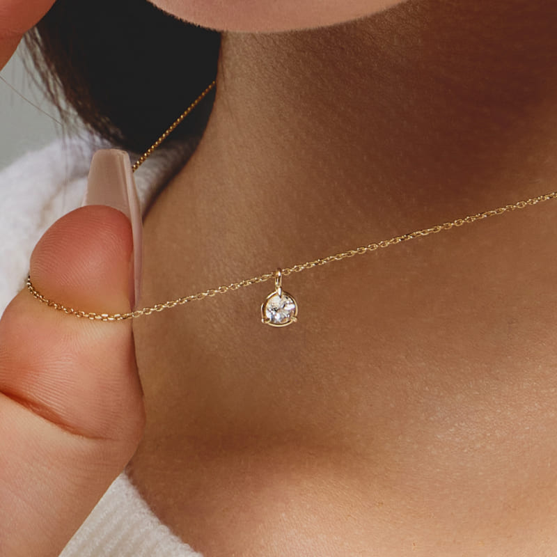 K14 K18 ラウンド フレーム ホワイト トパーズ ネックレス / 14K 18K Round Frame White Topaz – amondz